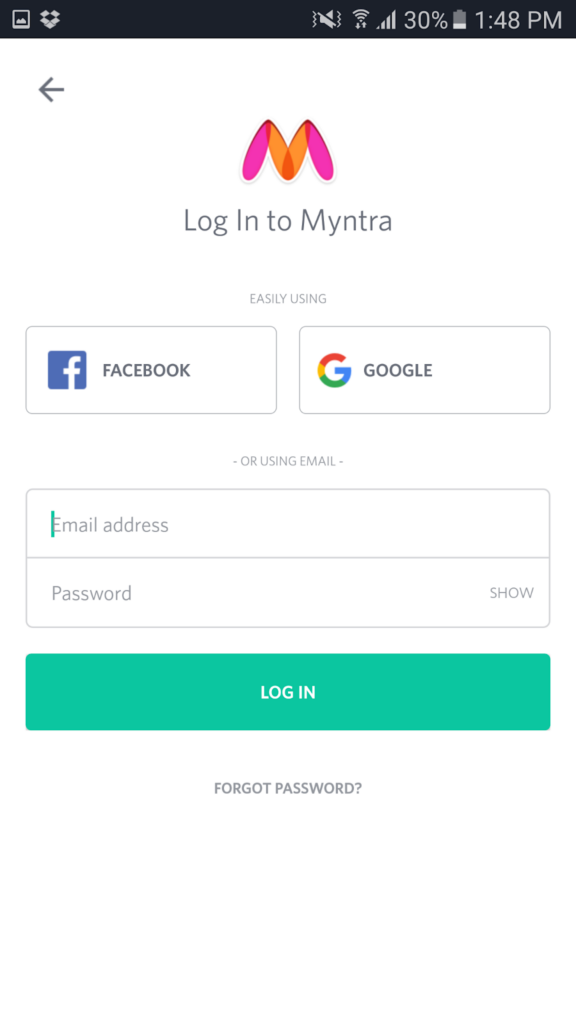 SignUp with Myntra